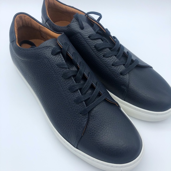 NWOT Men’s Navy Leather Tennis-style Sneakers - Picture 2 of 5